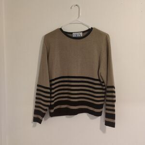 VINTAGE BFA Classics Beige and Black Striped Crewneck Sweater S/m